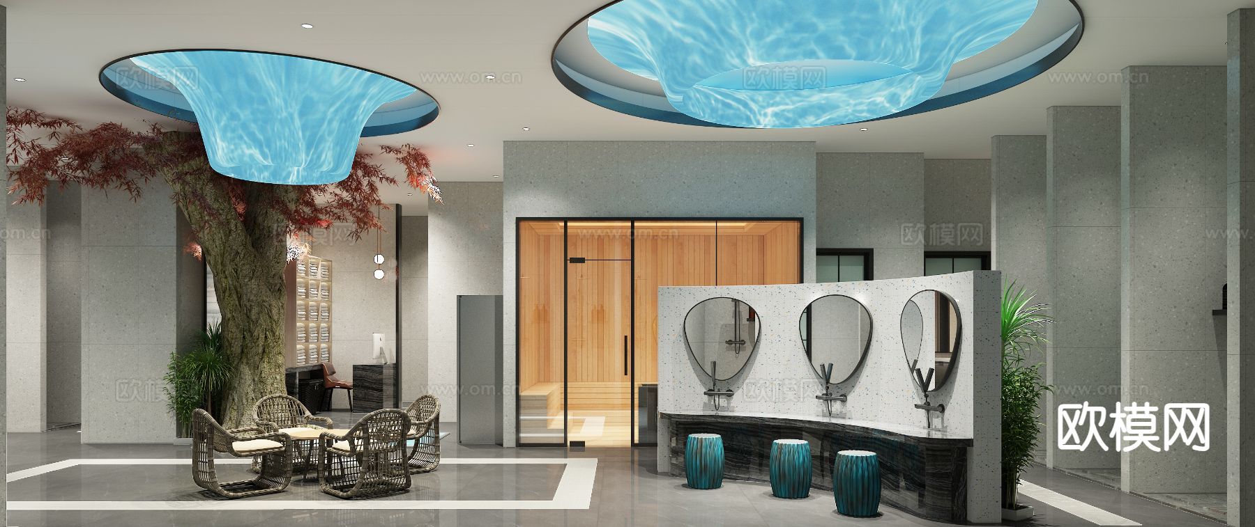 新中式洗浴中心3d模型下载（渲染图1）