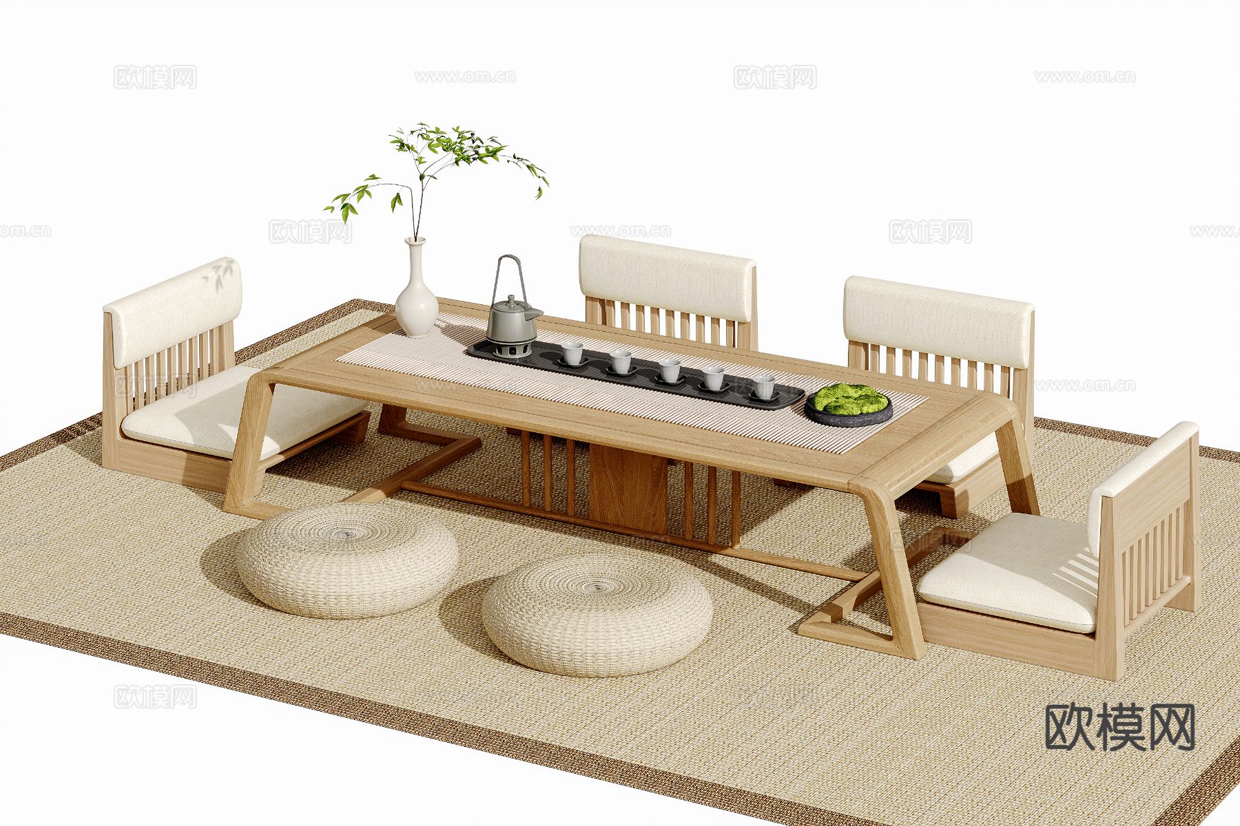 榻榻米茶桌椅su模型下载（渲染图2）