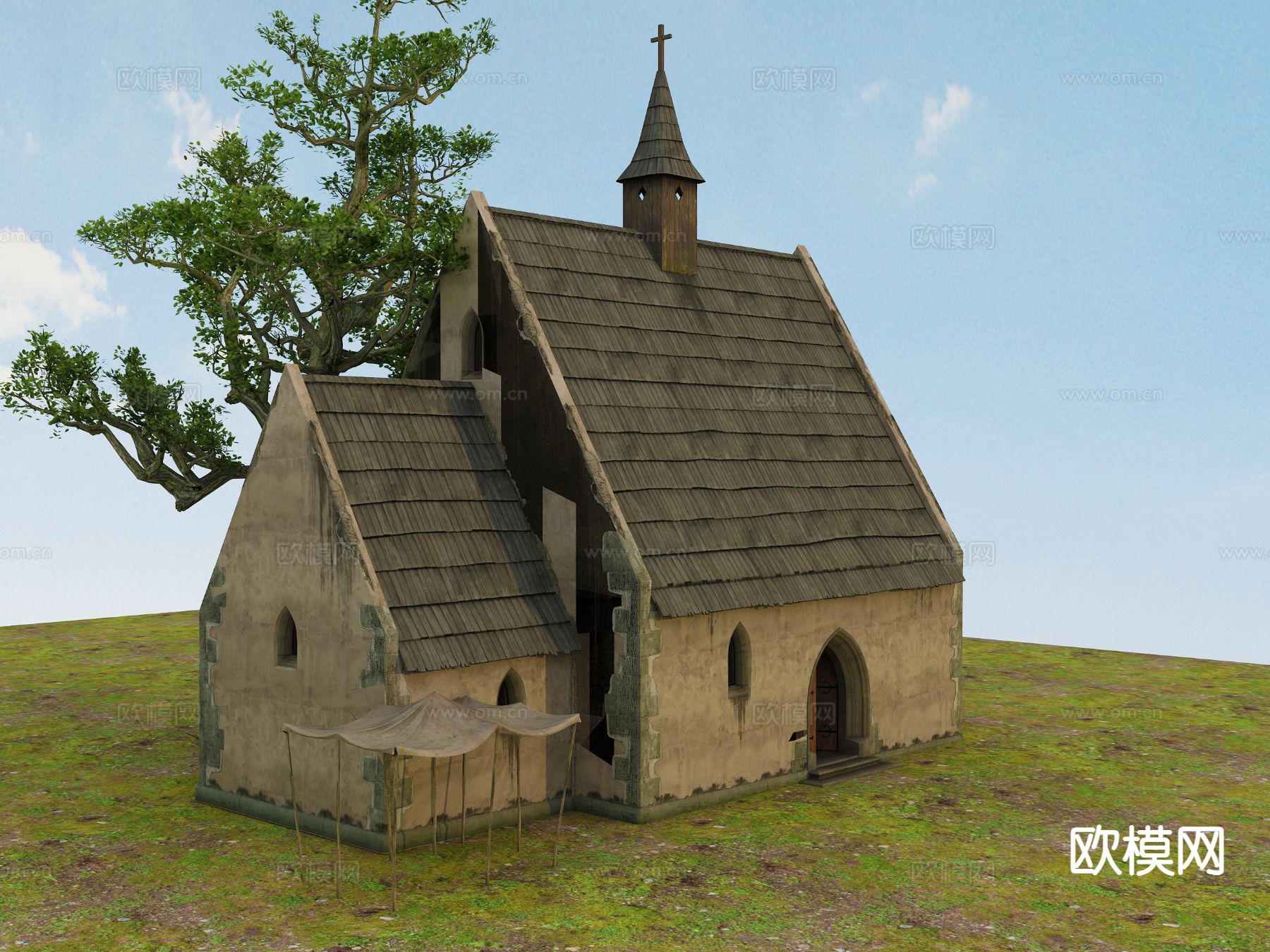 欧式小教堂 民间教堂外观3d模型下载