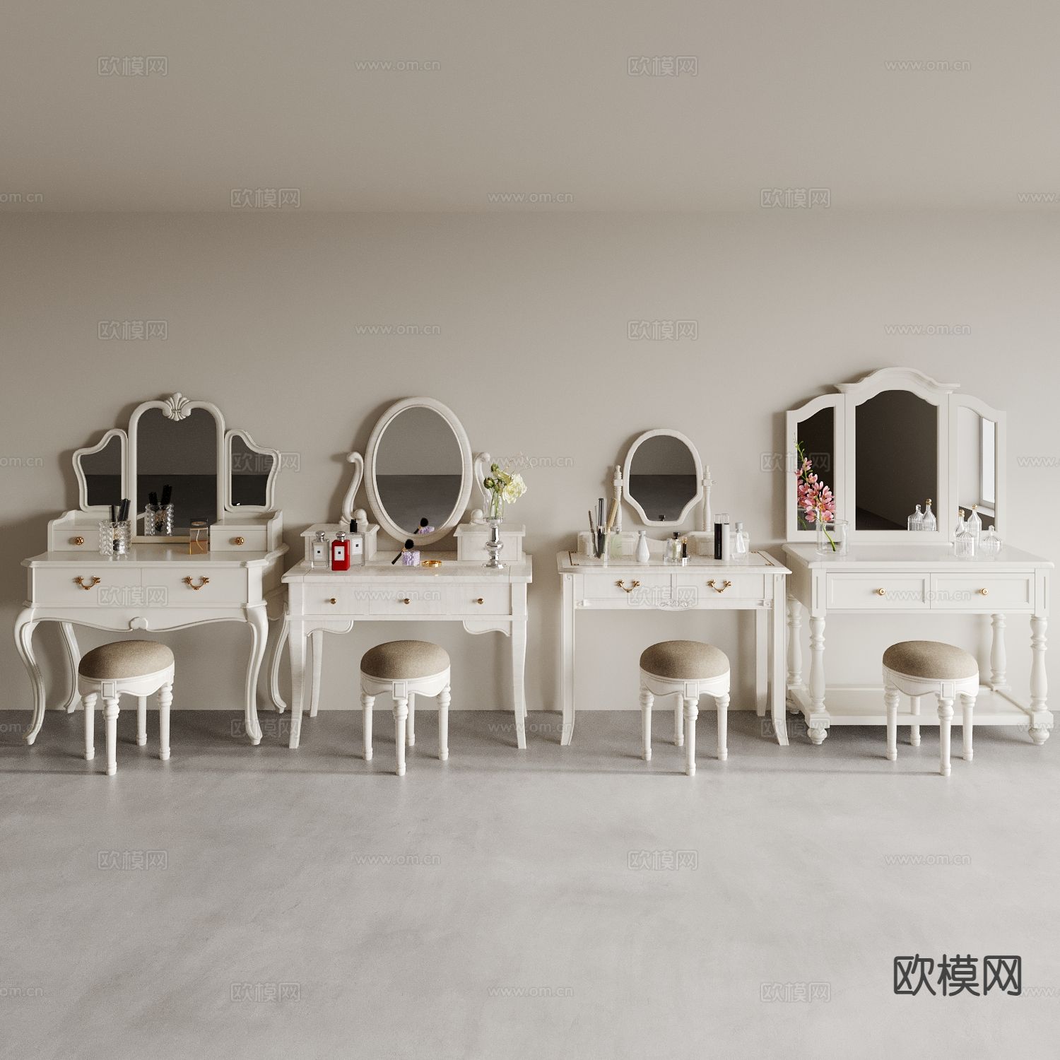 欧式梳妆台 化妆桌3d模型下载