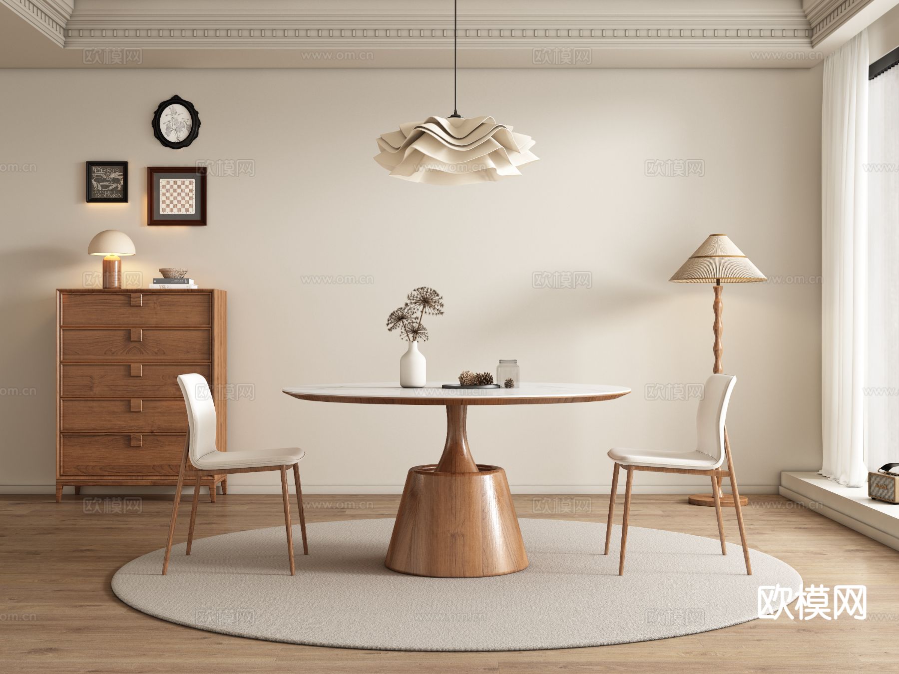 中古风餐桌椅3d模型下载