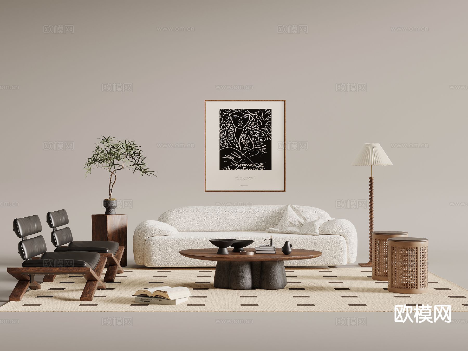 中古风沙发 组合沙发3d模型下载