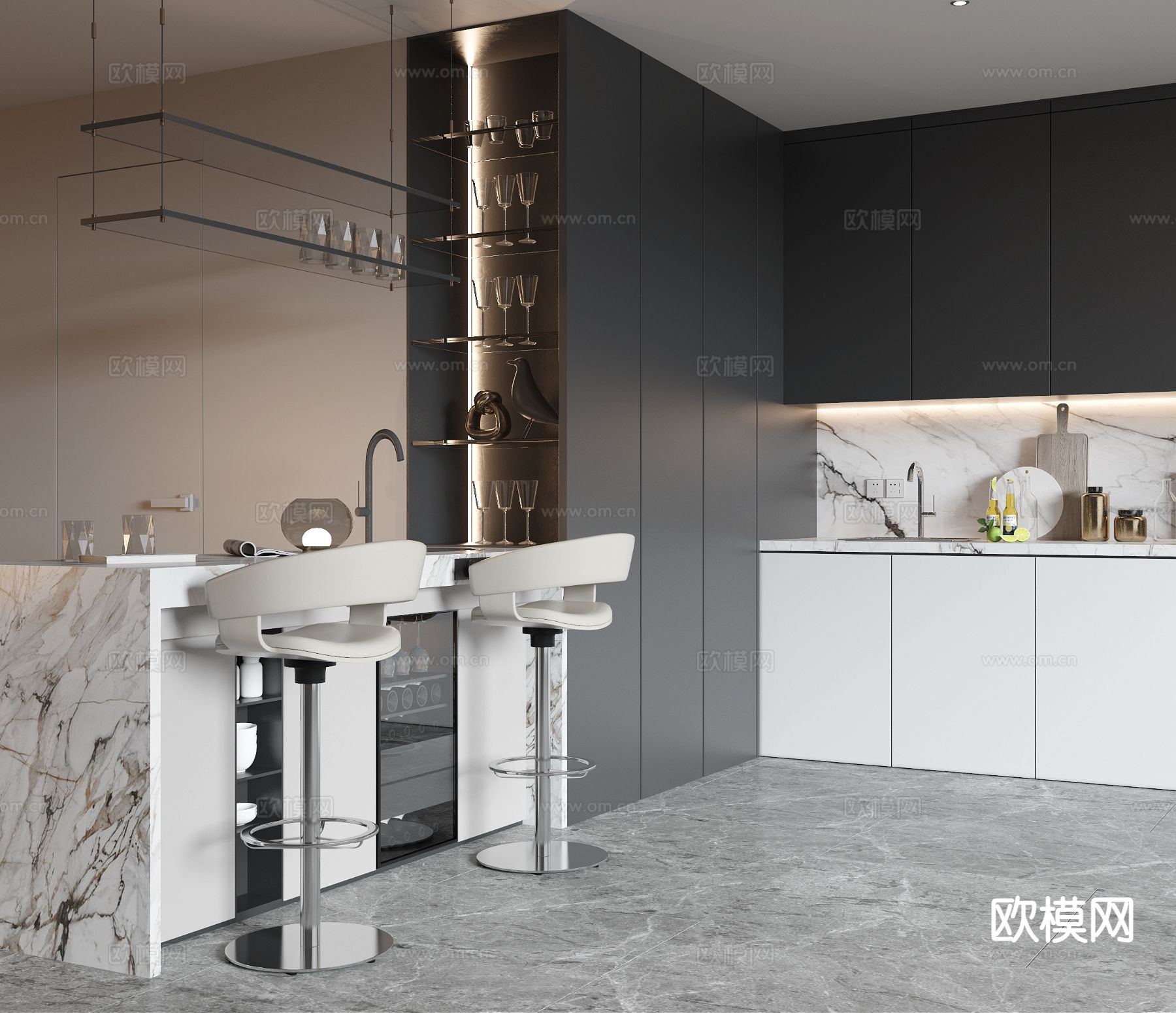 现代吧台椅3d模型下载