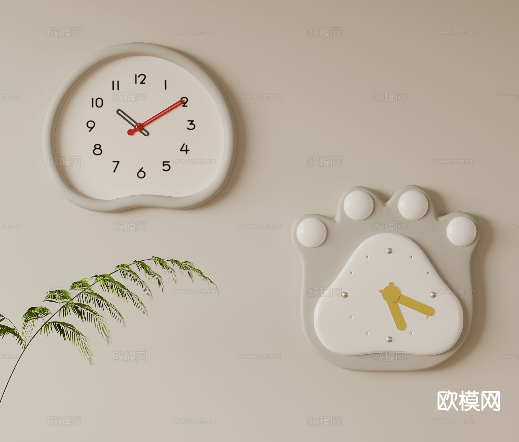 奶油风钟表 挂钟 挂表3d模型下载
