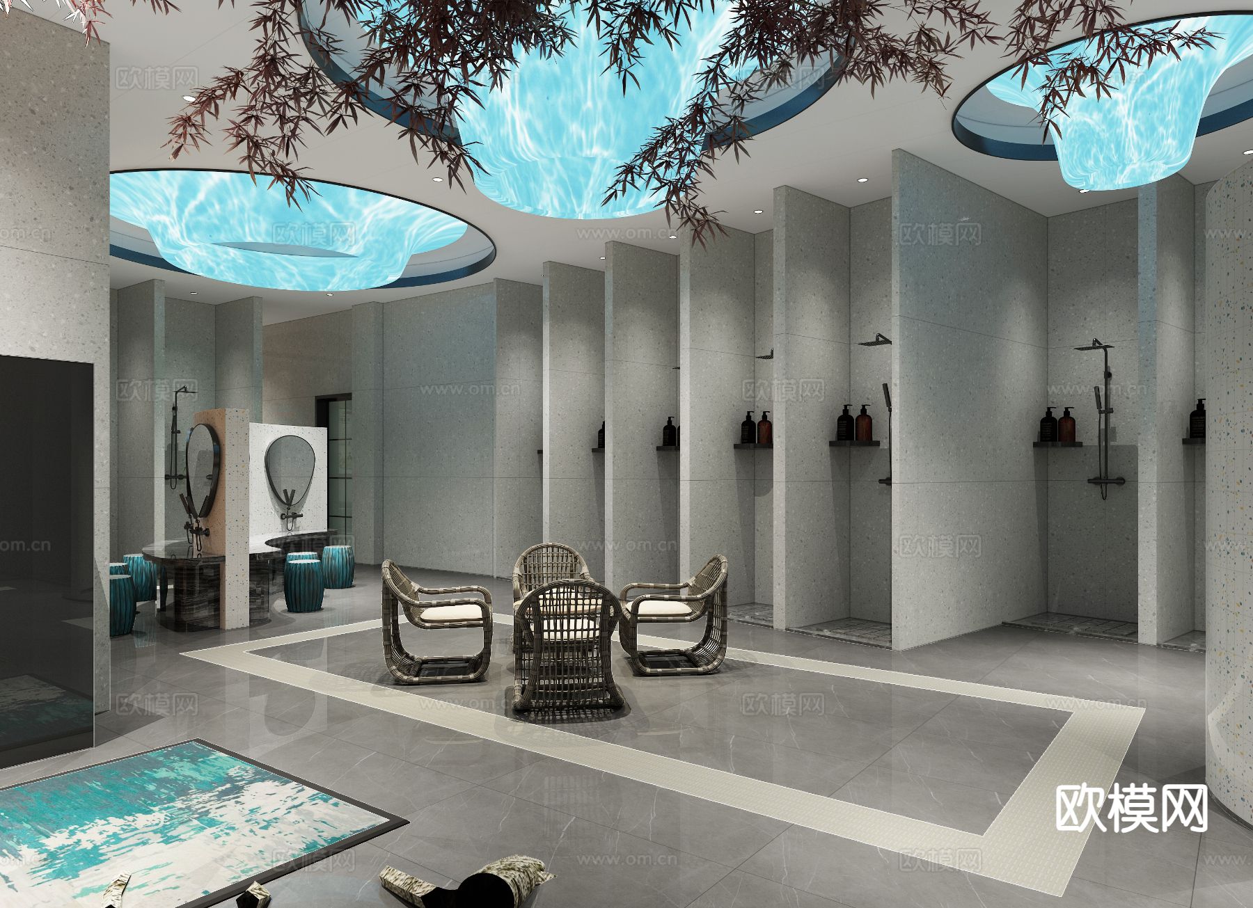 新中式洗浴中心3d模型下载（渲染图2）