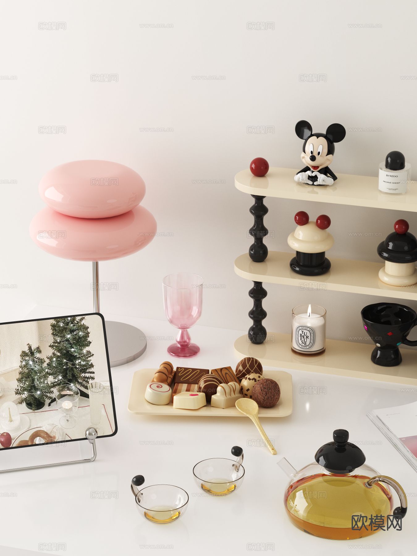 现代桌面摆件 装饰品 美食甜品 平板3d模型下载