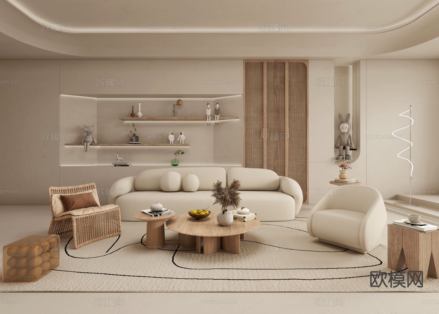 侘寂客厅3d模型下载（渲染图1）