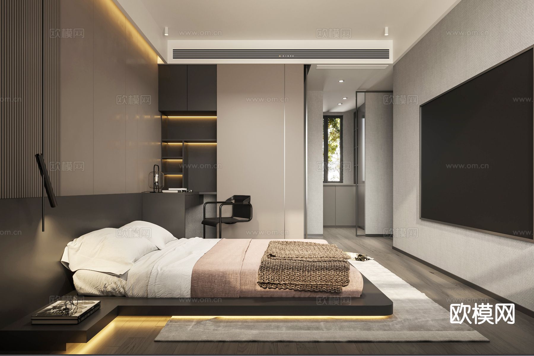 现代卧室 次卧3d模型下载（渲染图2）