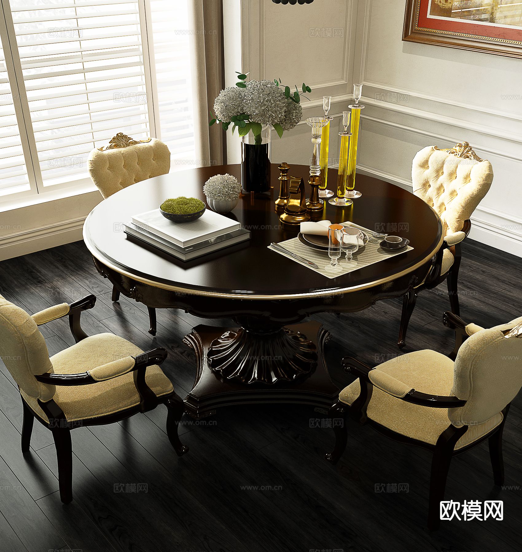 欧式古典餐桌椅3d模型下载
