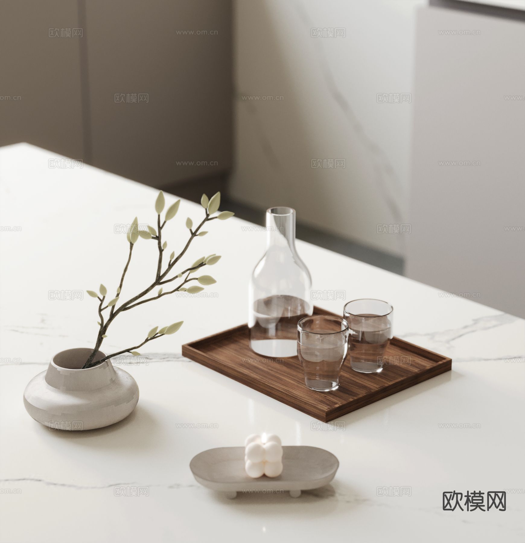 现代茶具 桌面摆件 绿植3d模型下载