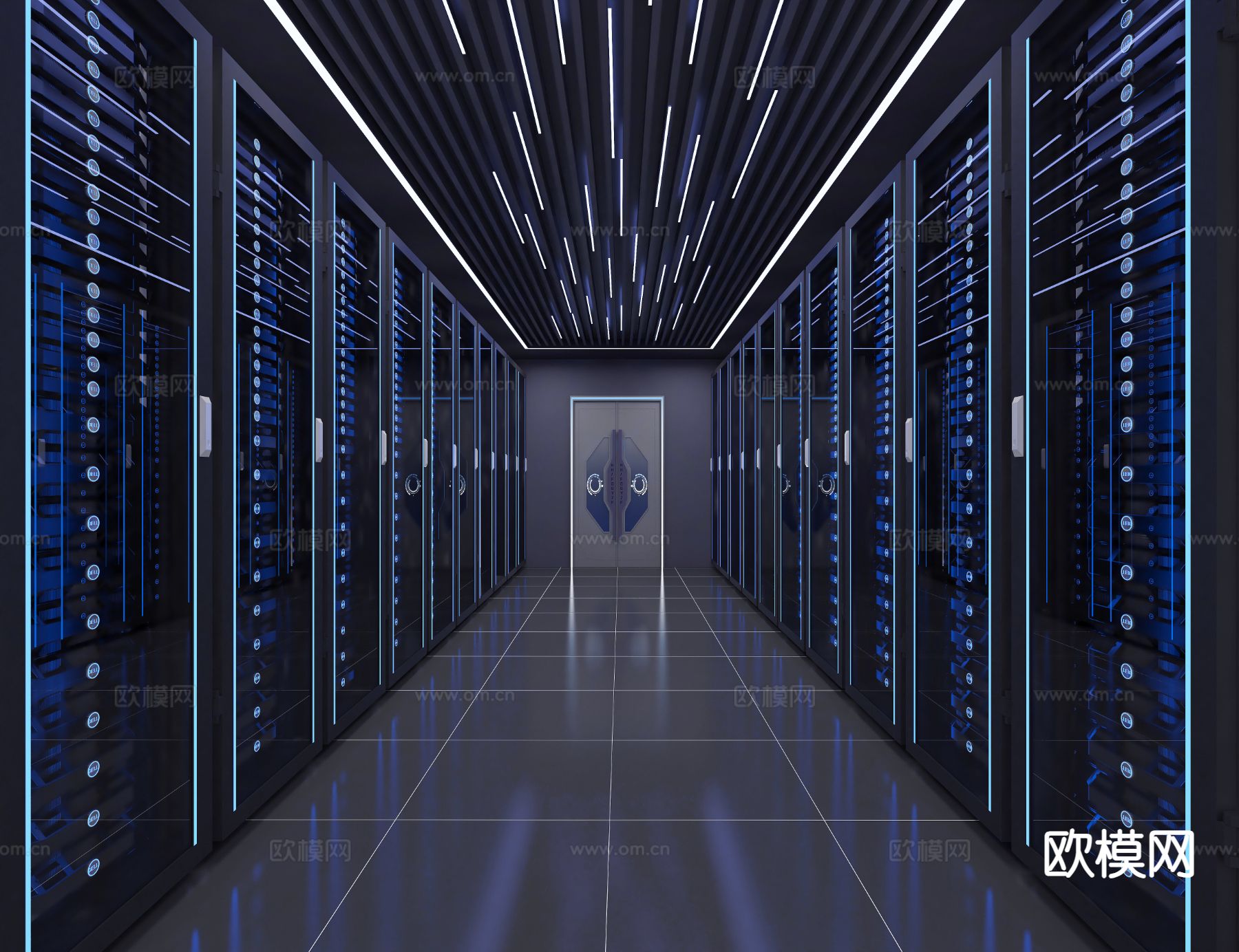 现代服务器机房3d模型下载