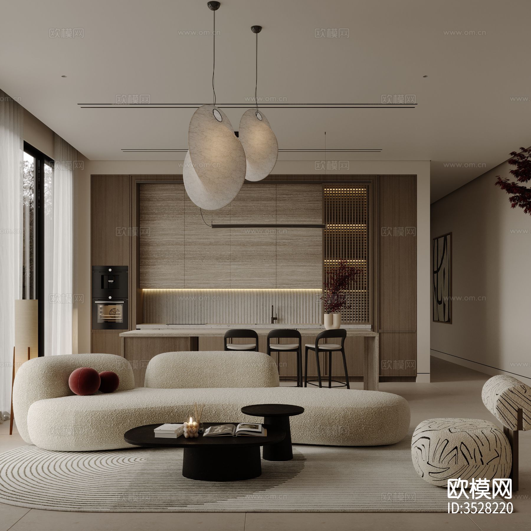 原木风客餐厅效果图下载（渲染图1）