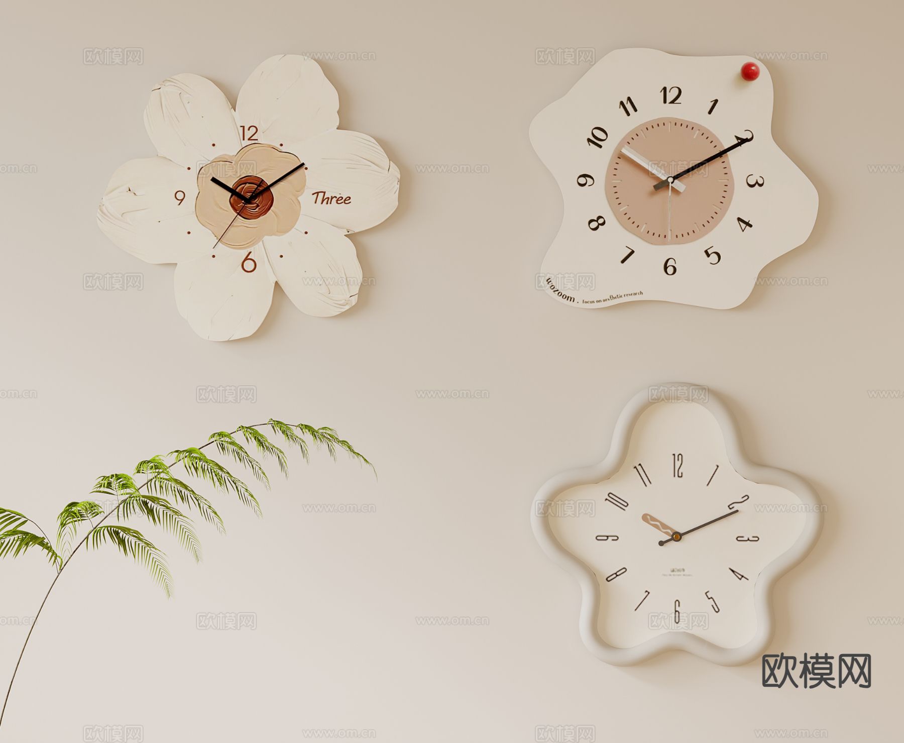奶油风钟表 挂钟 时钟3d模型下载
