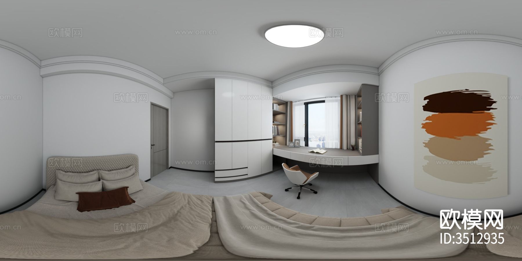 现代简约大平层效果图下载（渲染图3）