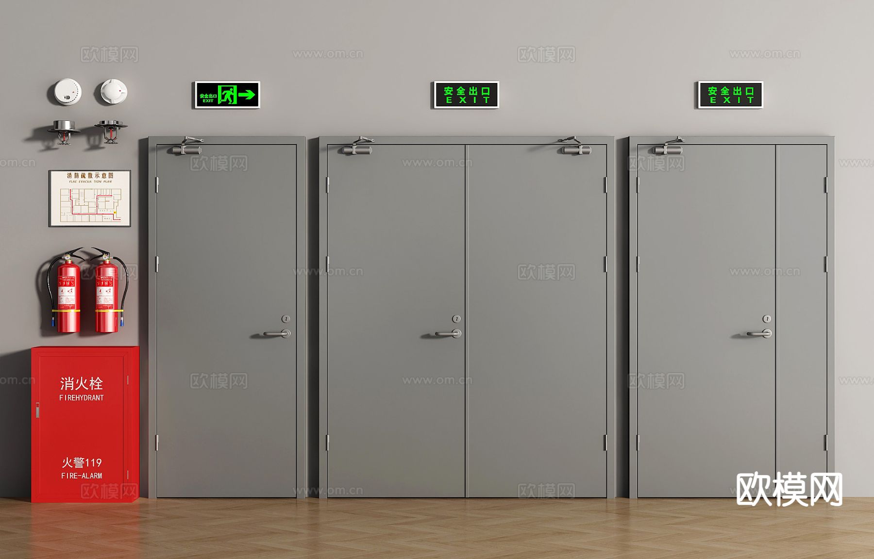 消防门 防火门 报警器3d模型下载