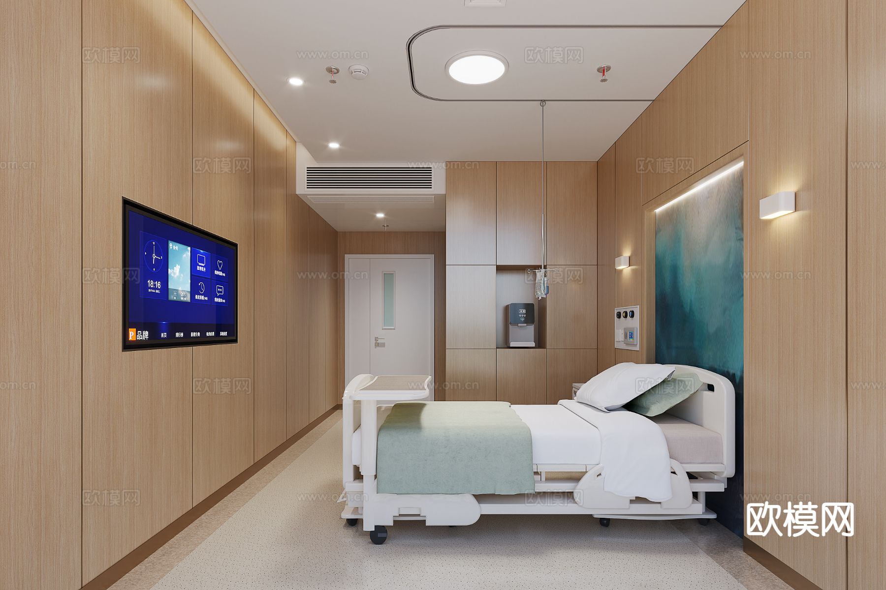 现代医院病房 单人病房su模型下载（渲染图2）