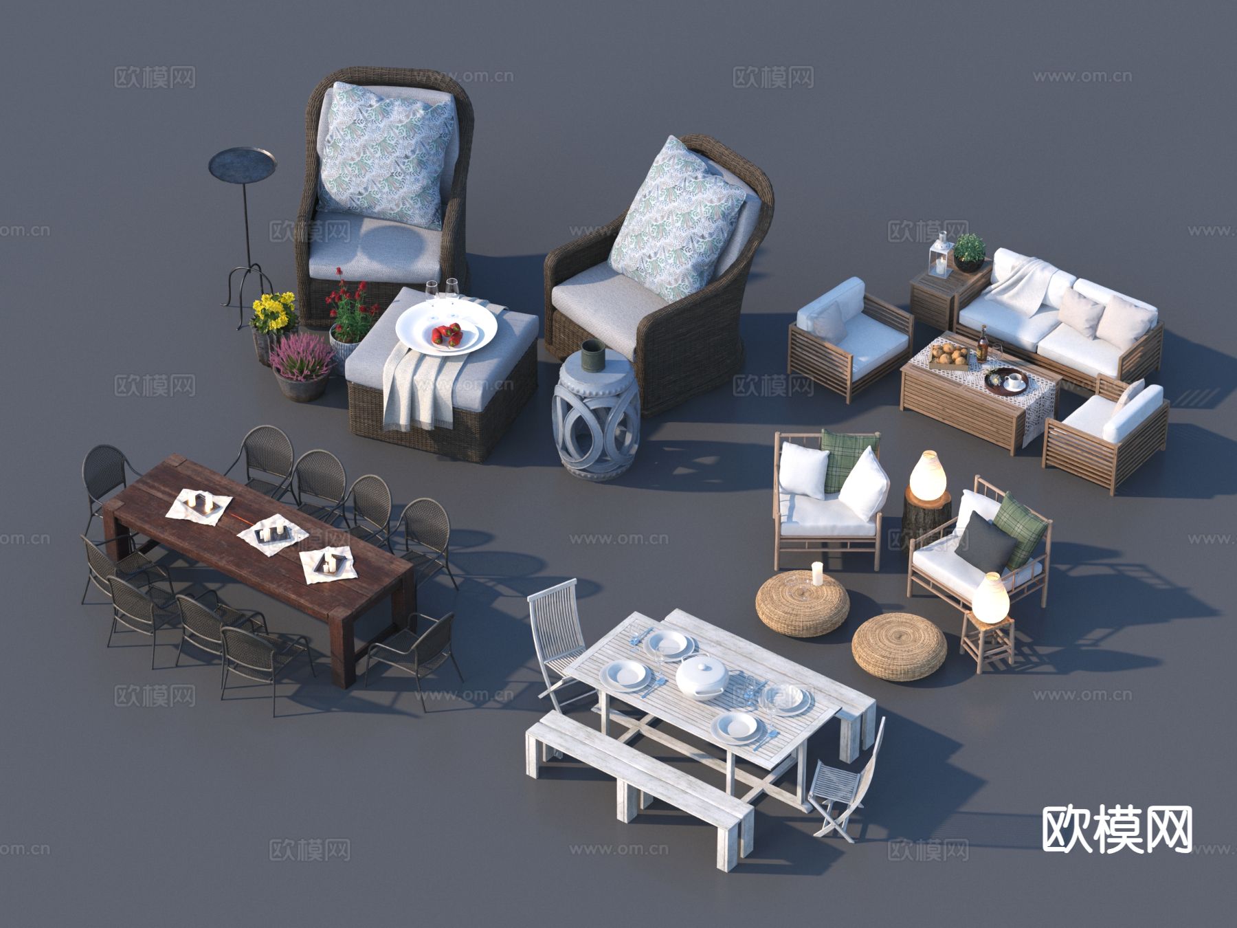 现代户外桌椅 露营桌椅3d模型下载