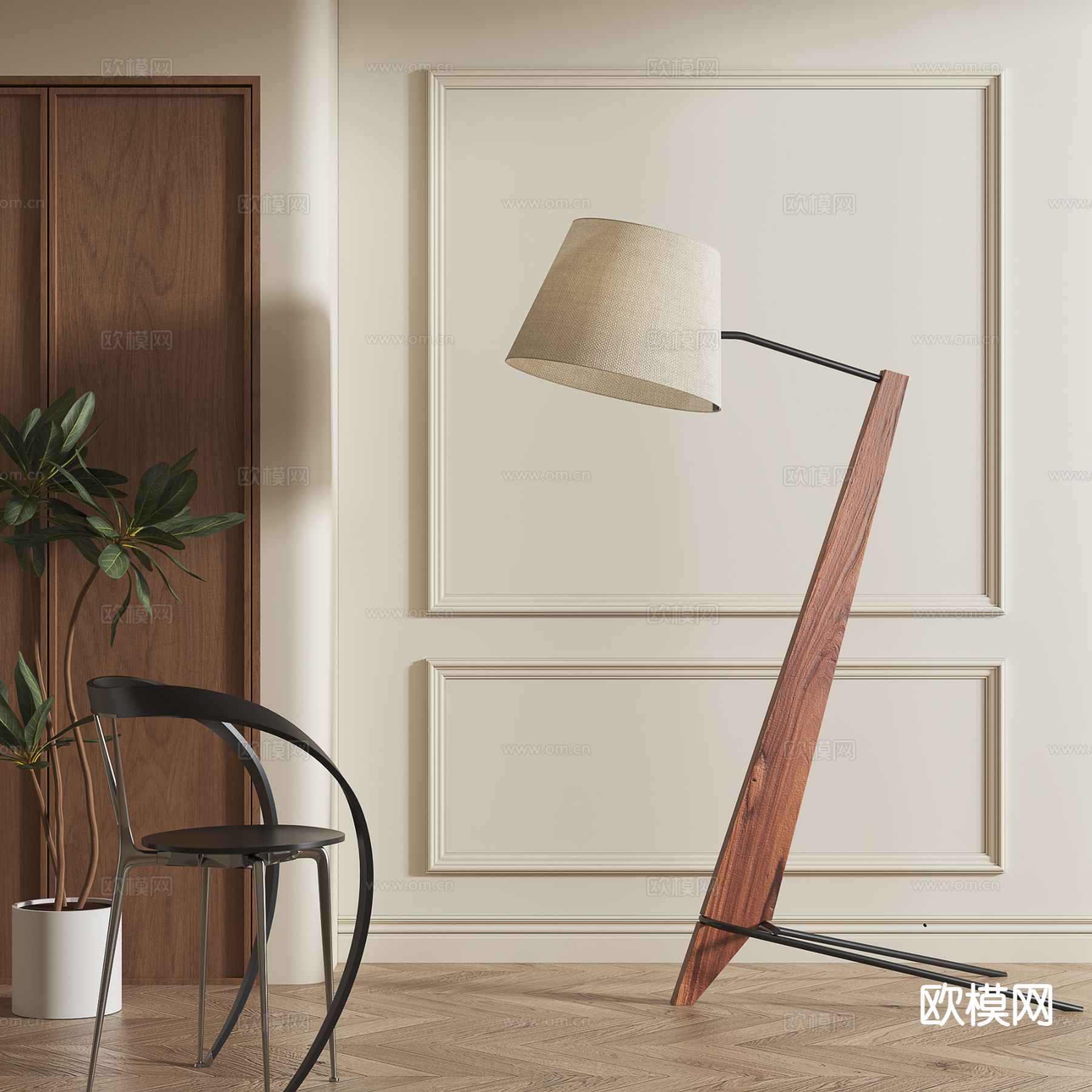 中古风实木落地灯3d模型下载