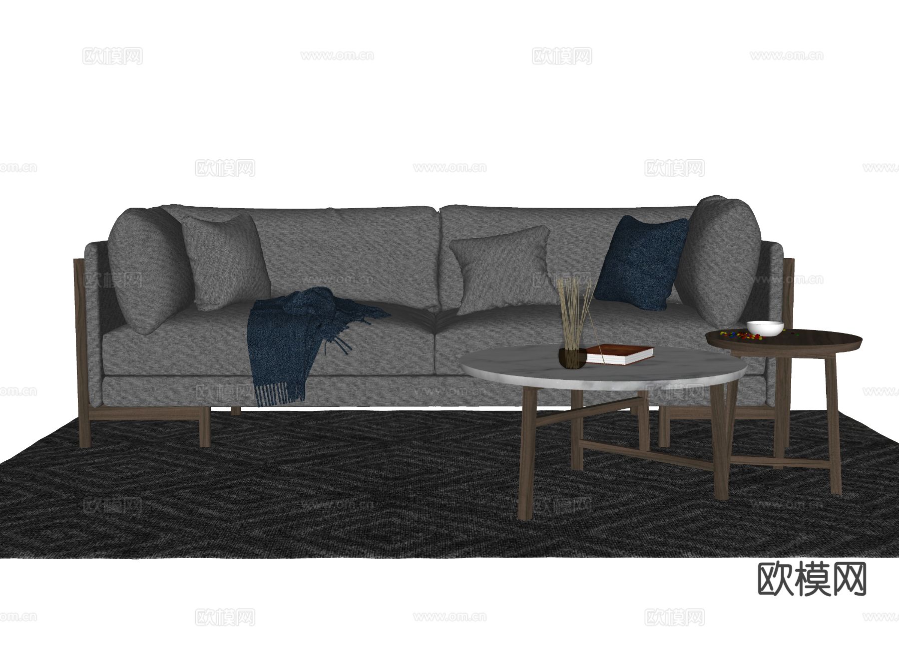 现代双人沙发su模型下载（渲染图1）