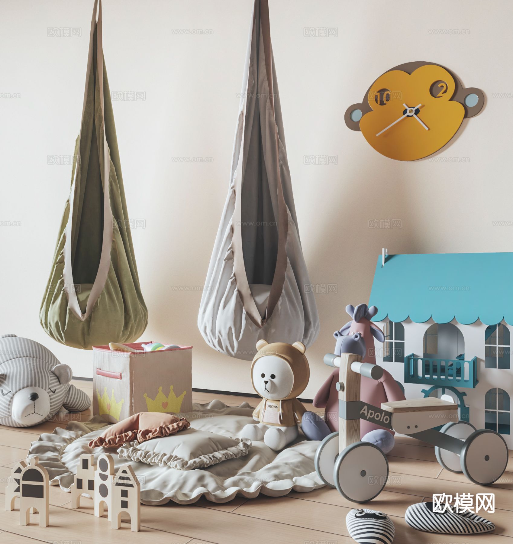 儿童用品 卡通时钟 玩偶 垫子3d模型下载