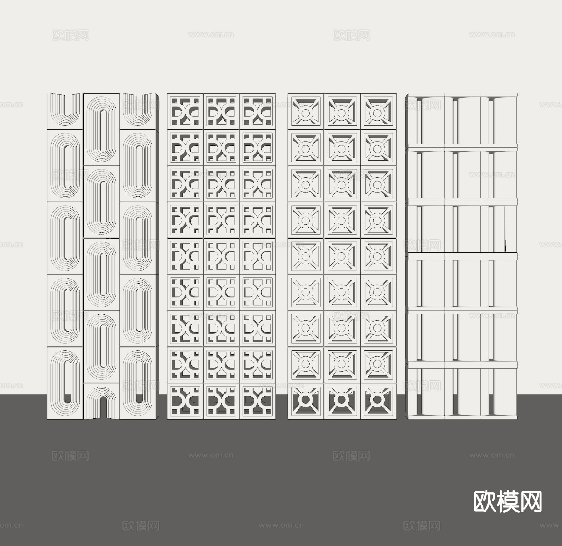 侘寂水泥砖隔断su模型下载（渲染图1）
