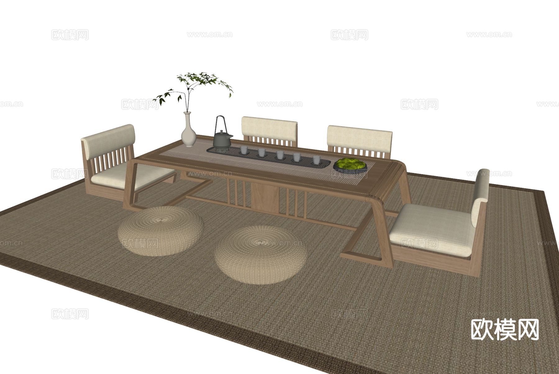 榻榻米茶桌椅su模型下载（渲染图1）