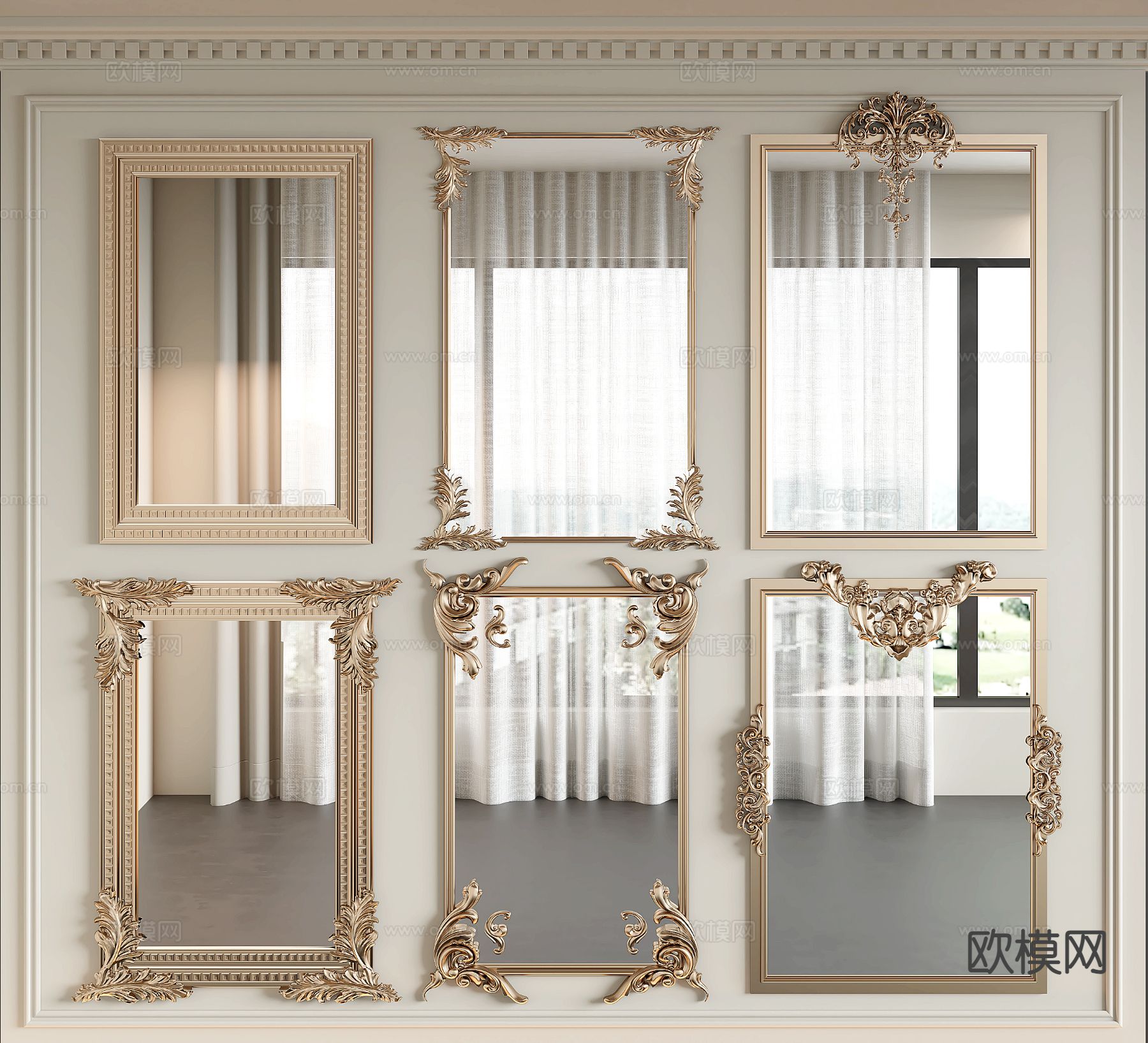 法式镜子 装饰镜 卫浴镜3d模型下载
