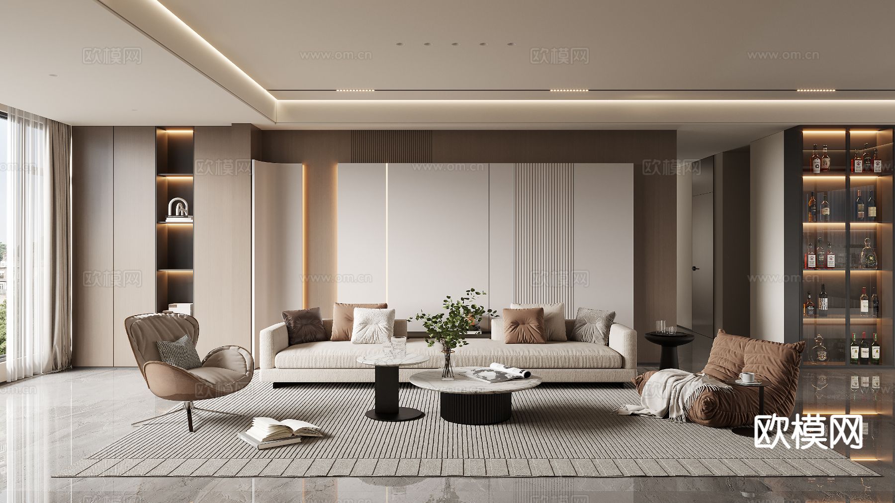 现代客厅3d模型下载