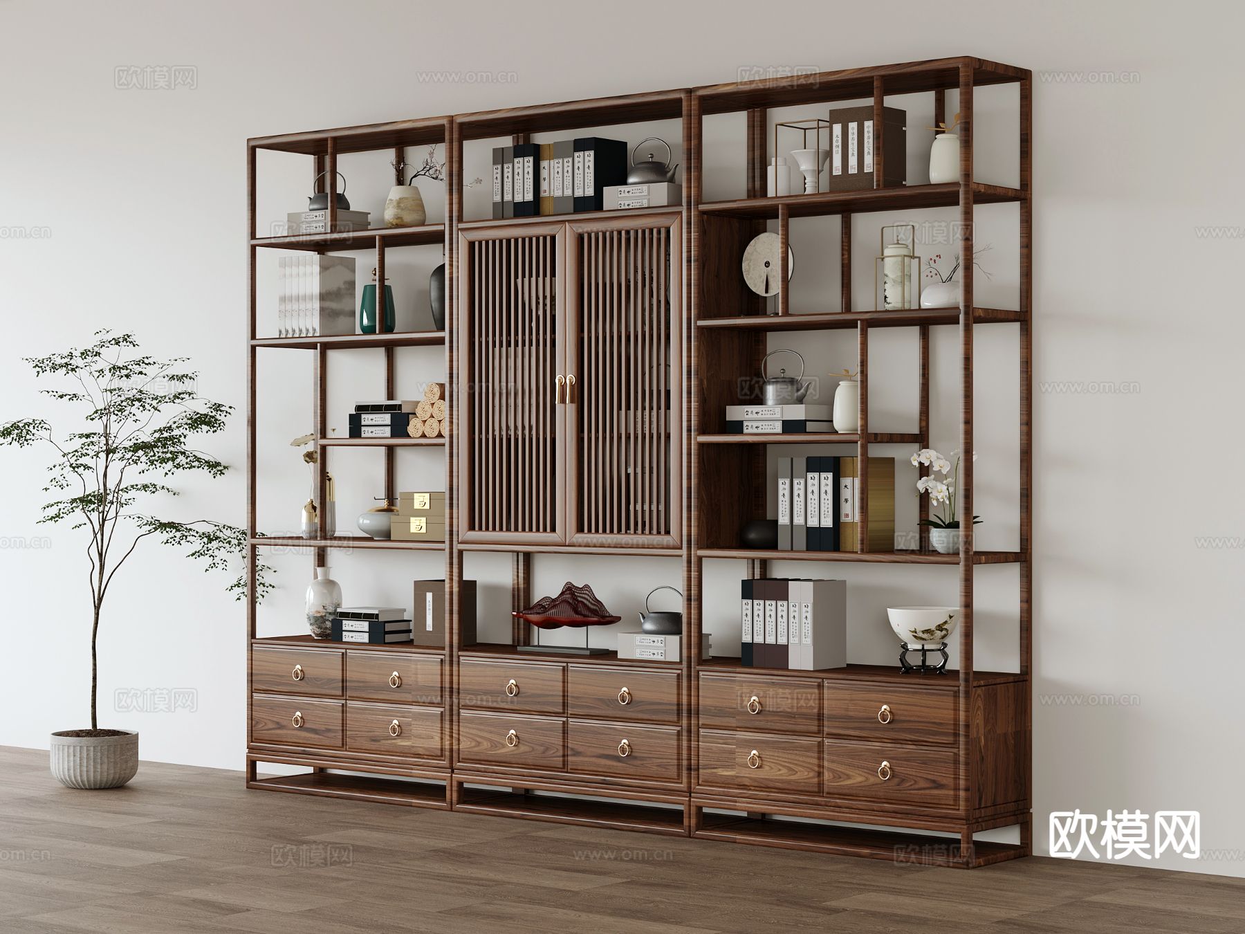 博古架 新中式置物架 陈列架3d模型下载