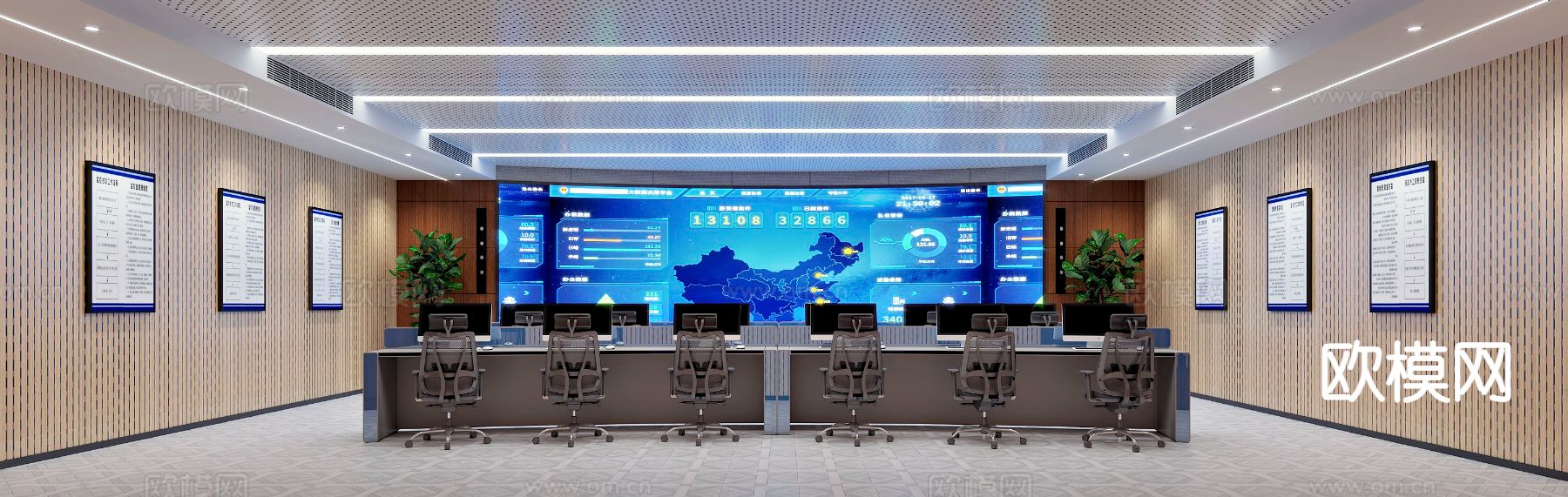 现代监控室 监控中心3d模型下载