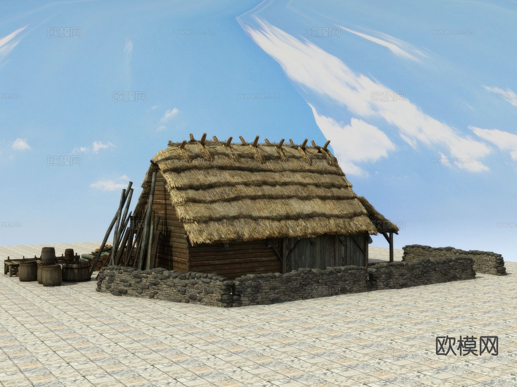 中式木屋 乡村民房3d模型下载（渲染图2）