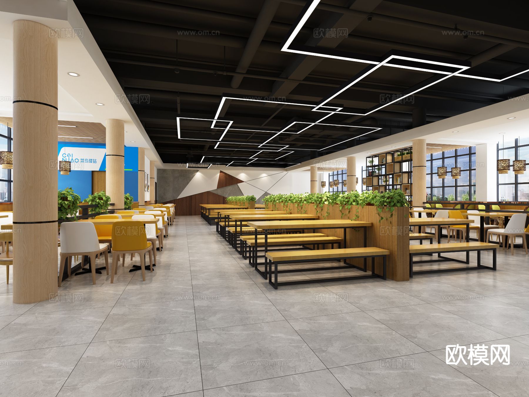 员工食堂 职工餐厅3d模型下载