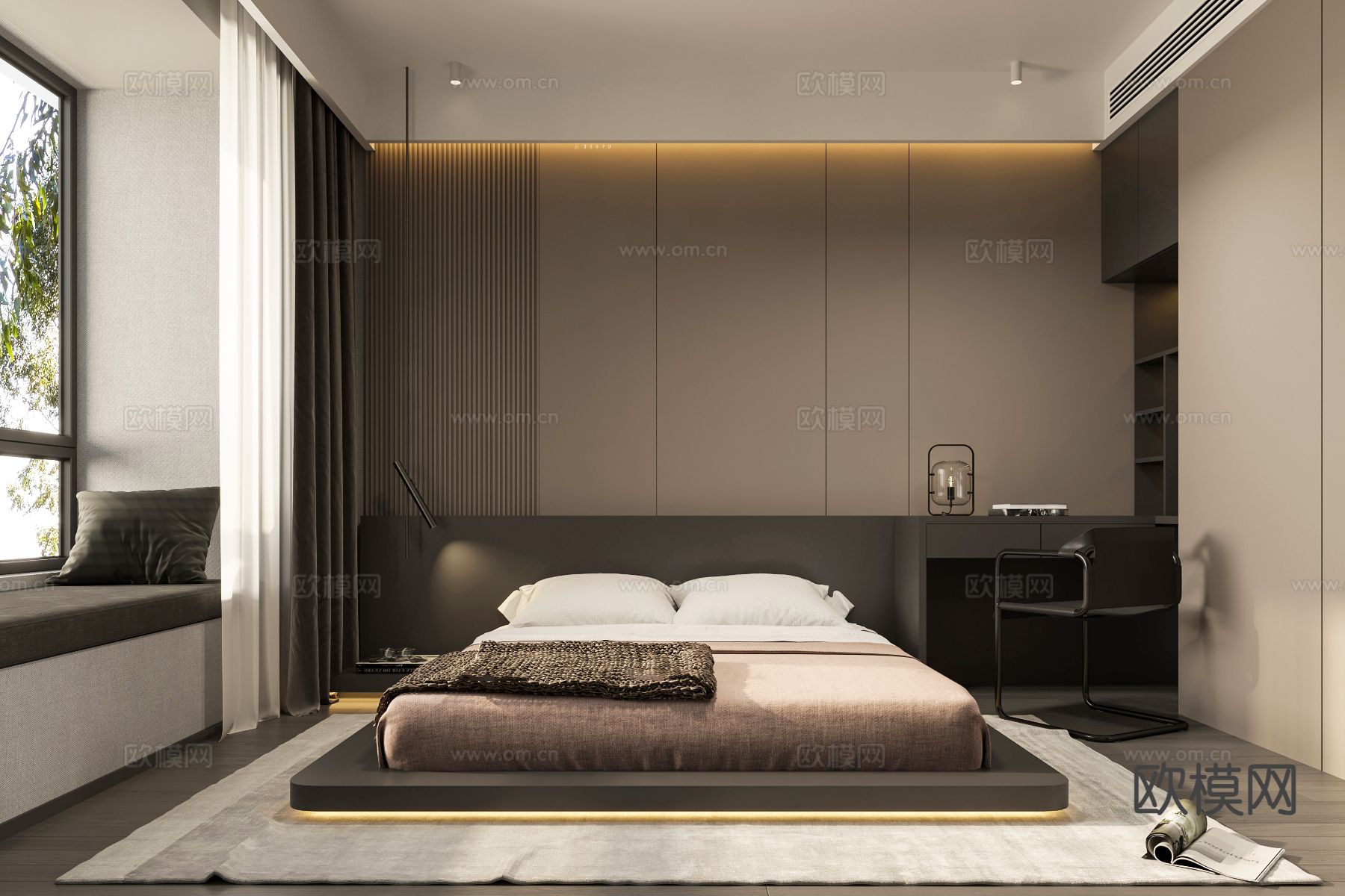 现代卧室 次卧3d模型下载（渲染图1）