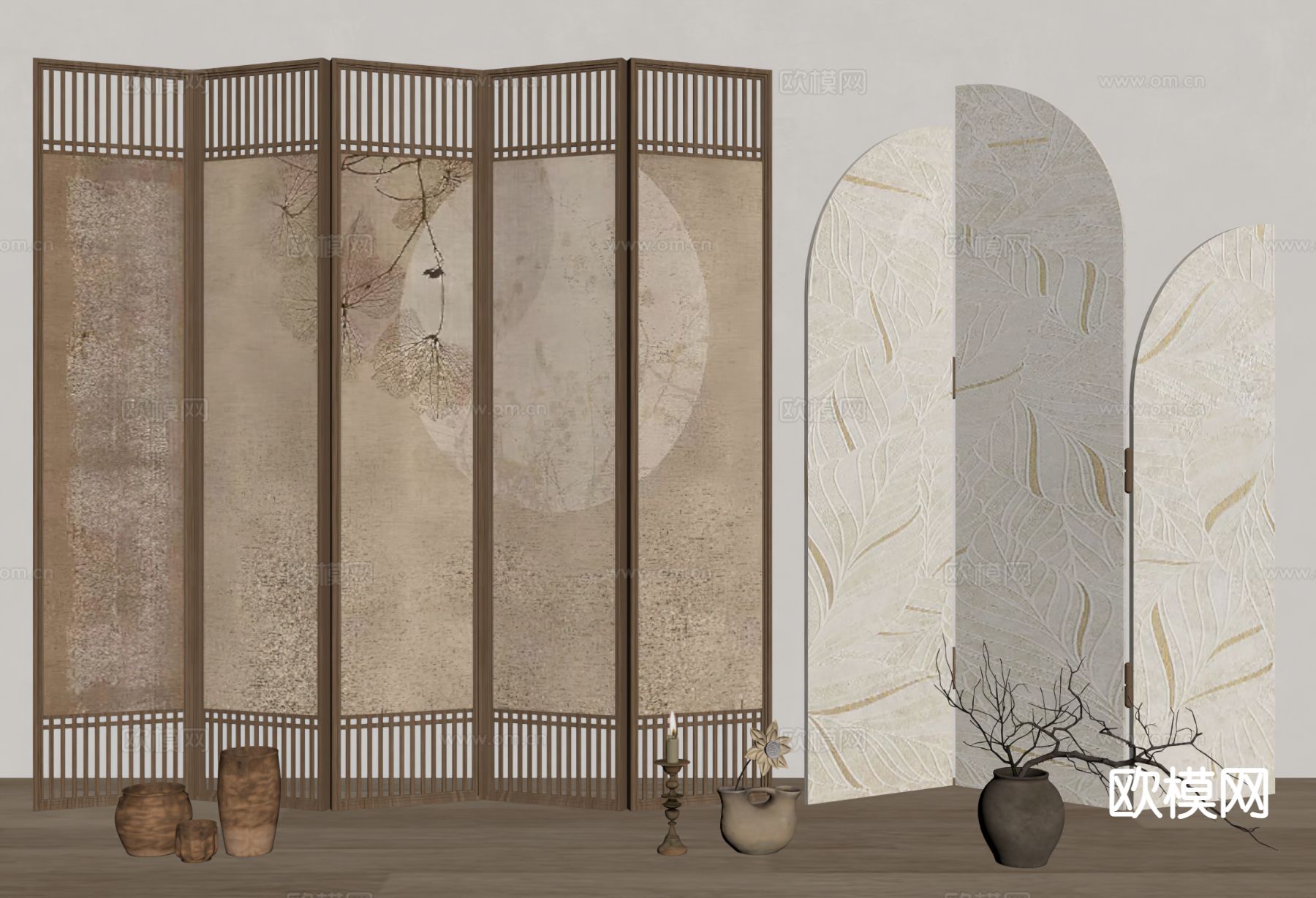 侘寂隔断 折叠屏风su模型下载（渲染图1）
