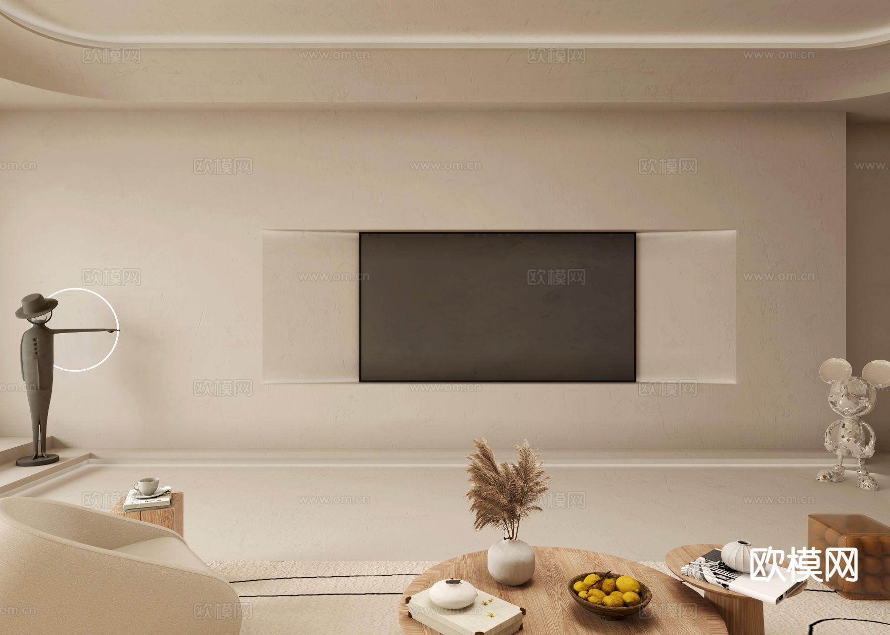 侘寂客厅3d模型下载（渲染图2）