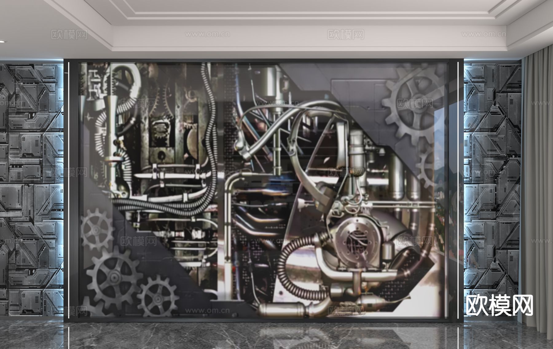 工业风背景墙3d模型下载