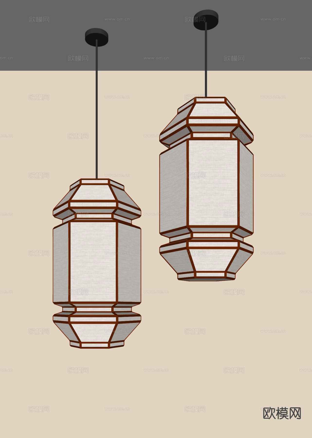 新中式吊灯 灯笼su模型下载（渲染图1）