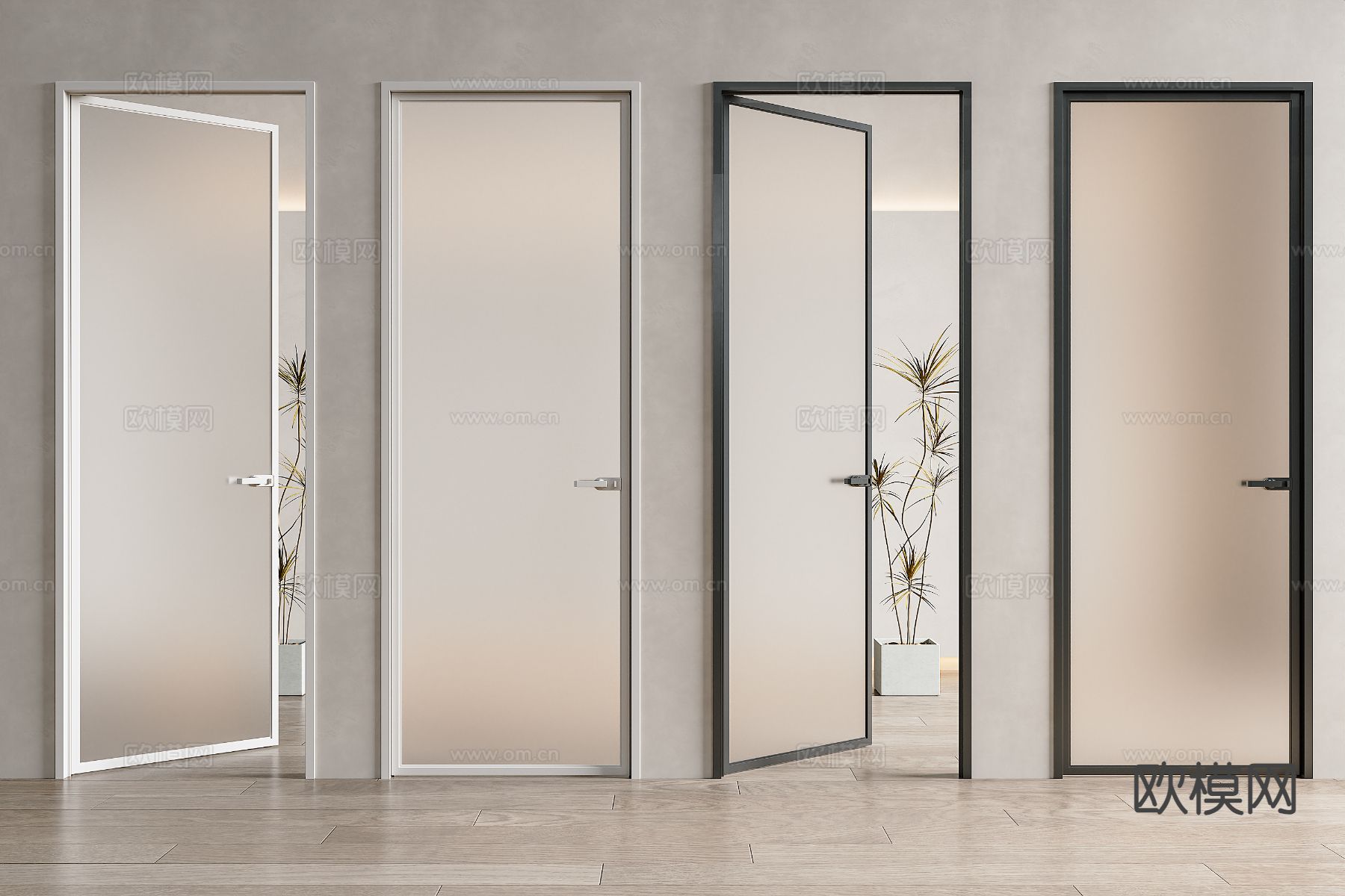 现代玻璃单开门 厕所门3d模型下载