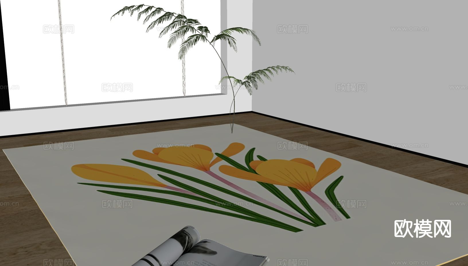 现代方形地毯su模型下载（渲染图1）