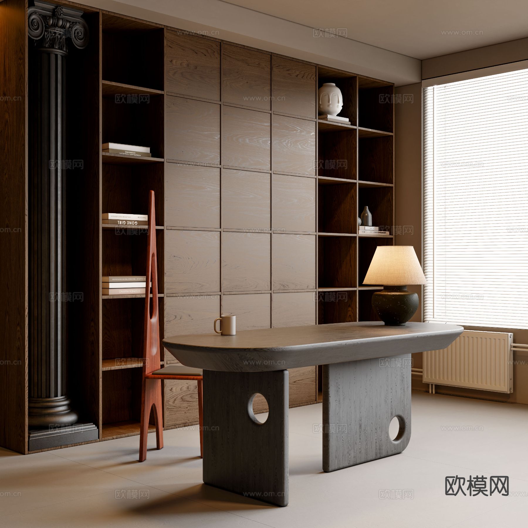 中古风书桌椅su模型下载（渲染图2）