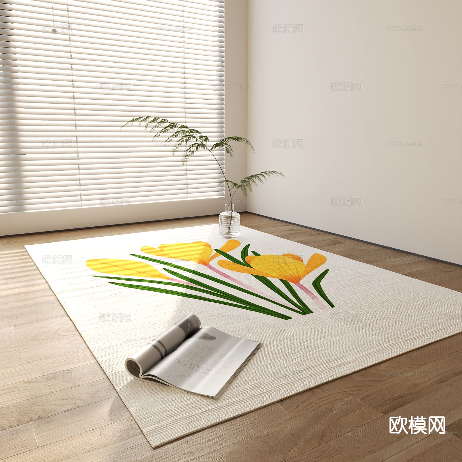 现代方形地毯su模型下载（渲染图2）