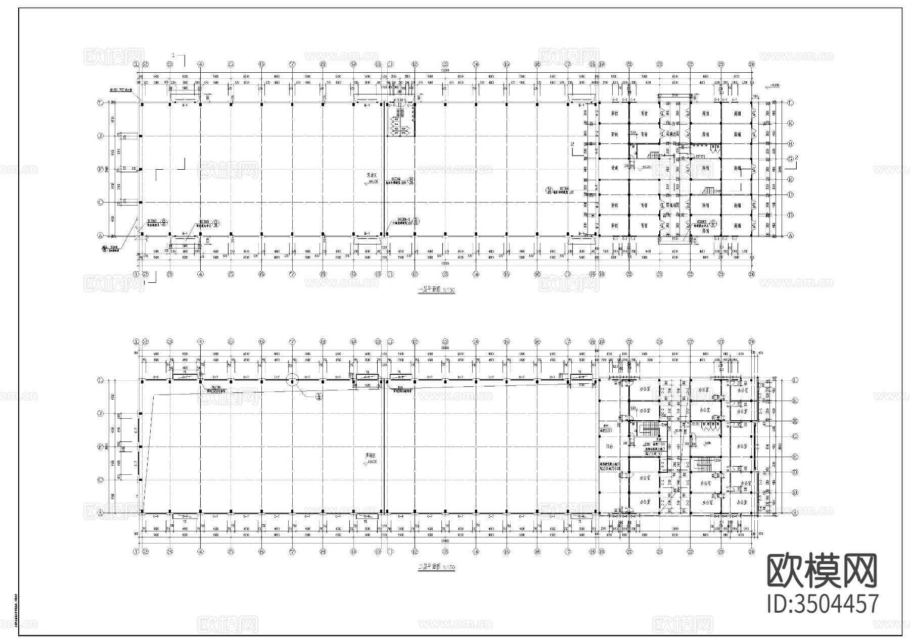 2层交易市场建筑cad施工图下载（渲染图1）