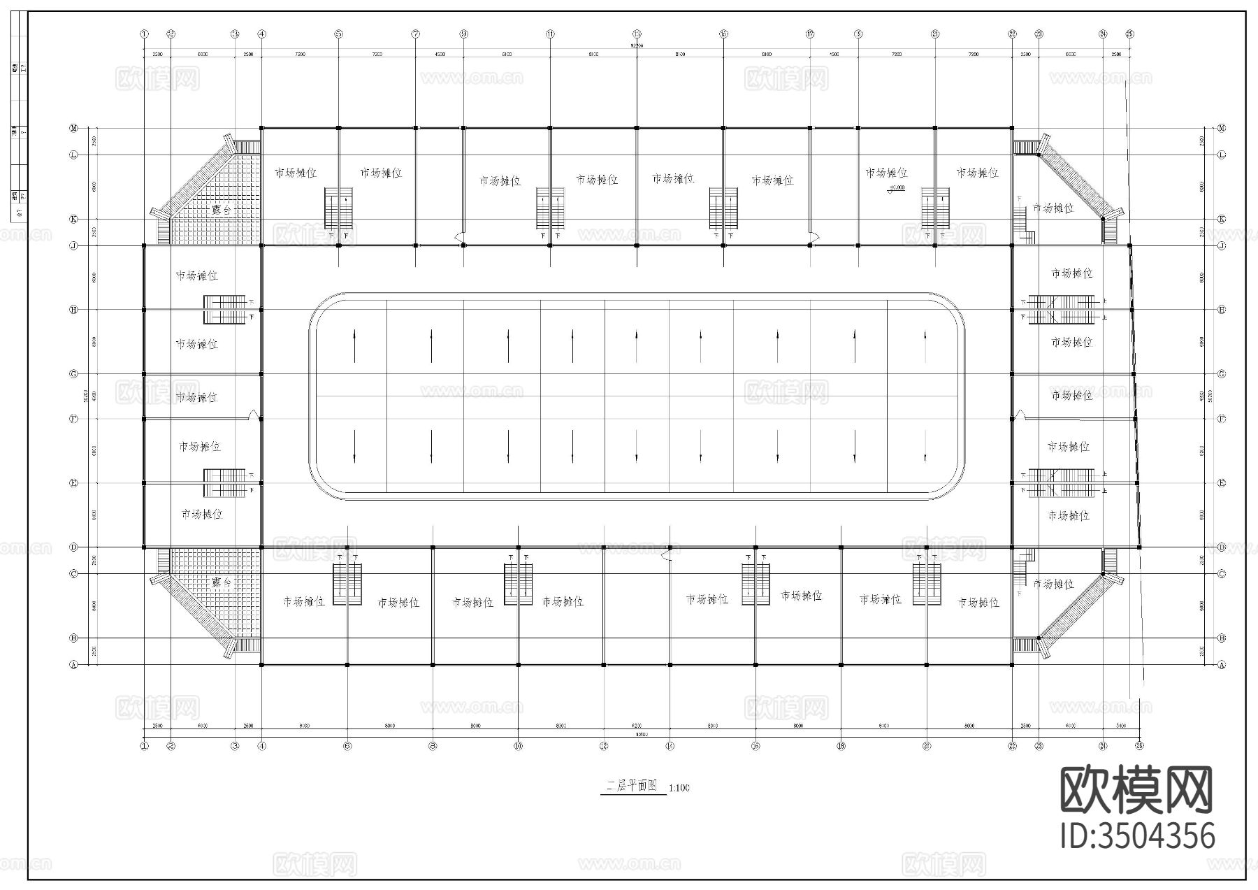 农贸市场建筑平面图cad施工图下载（渲染图1）