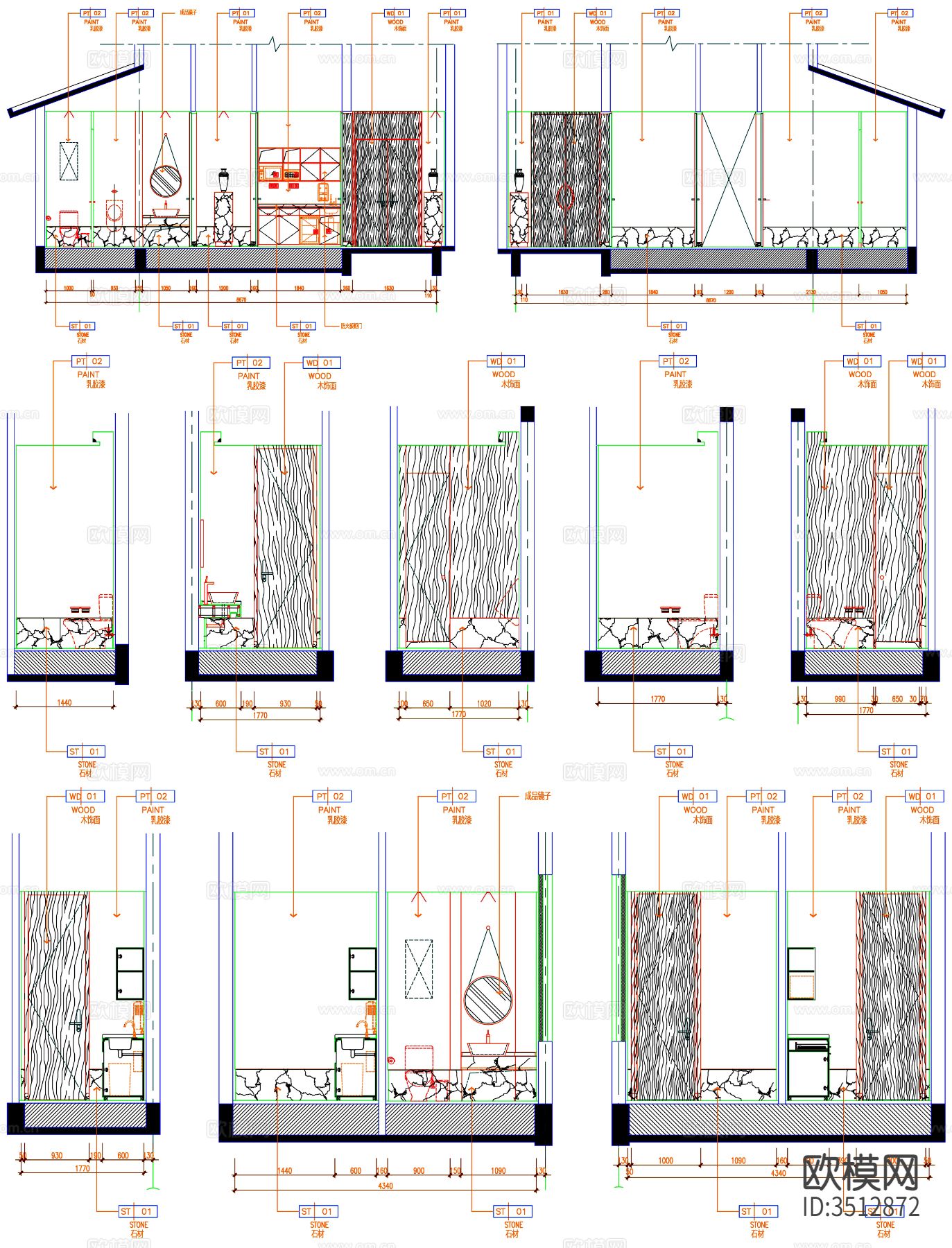 酒店卫生间 卫生间 公共卫生间 工装卫生间 卫生间装修cad施工图下载（渲染图7）