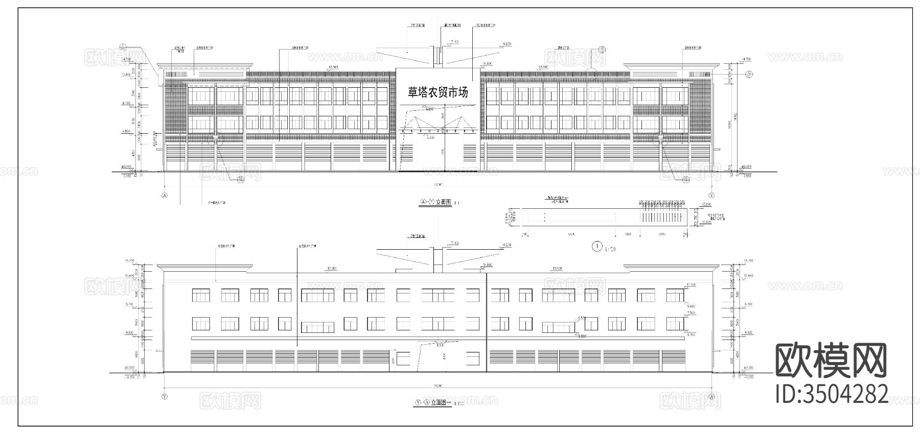 3层农贸菜市场建筑图cad施工图下载（渲染图2）
