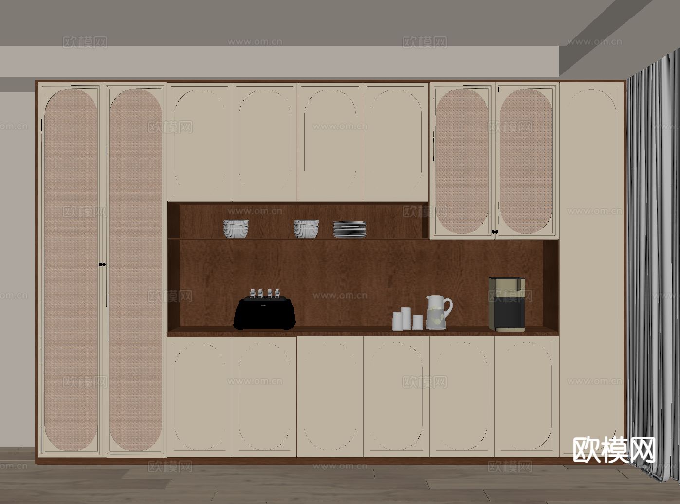 中古风酒柜su模型下载（渲染图1）