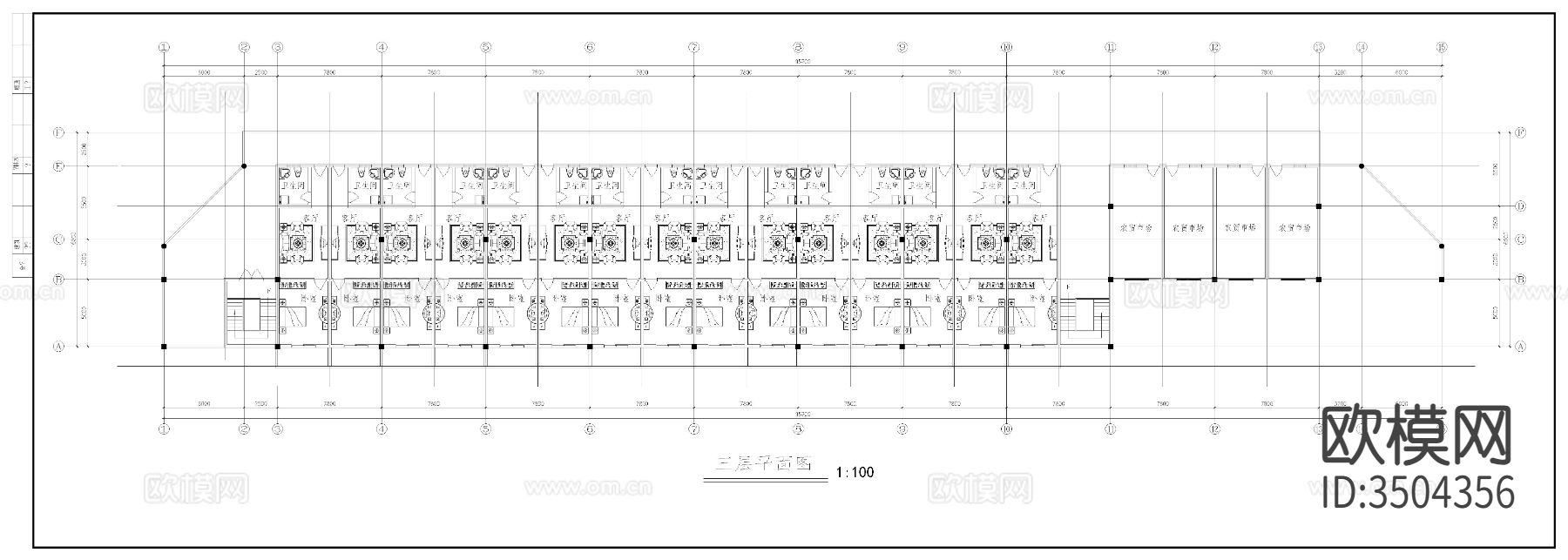 农贸市场建筑平面图cad施工图下载（渲染图7）