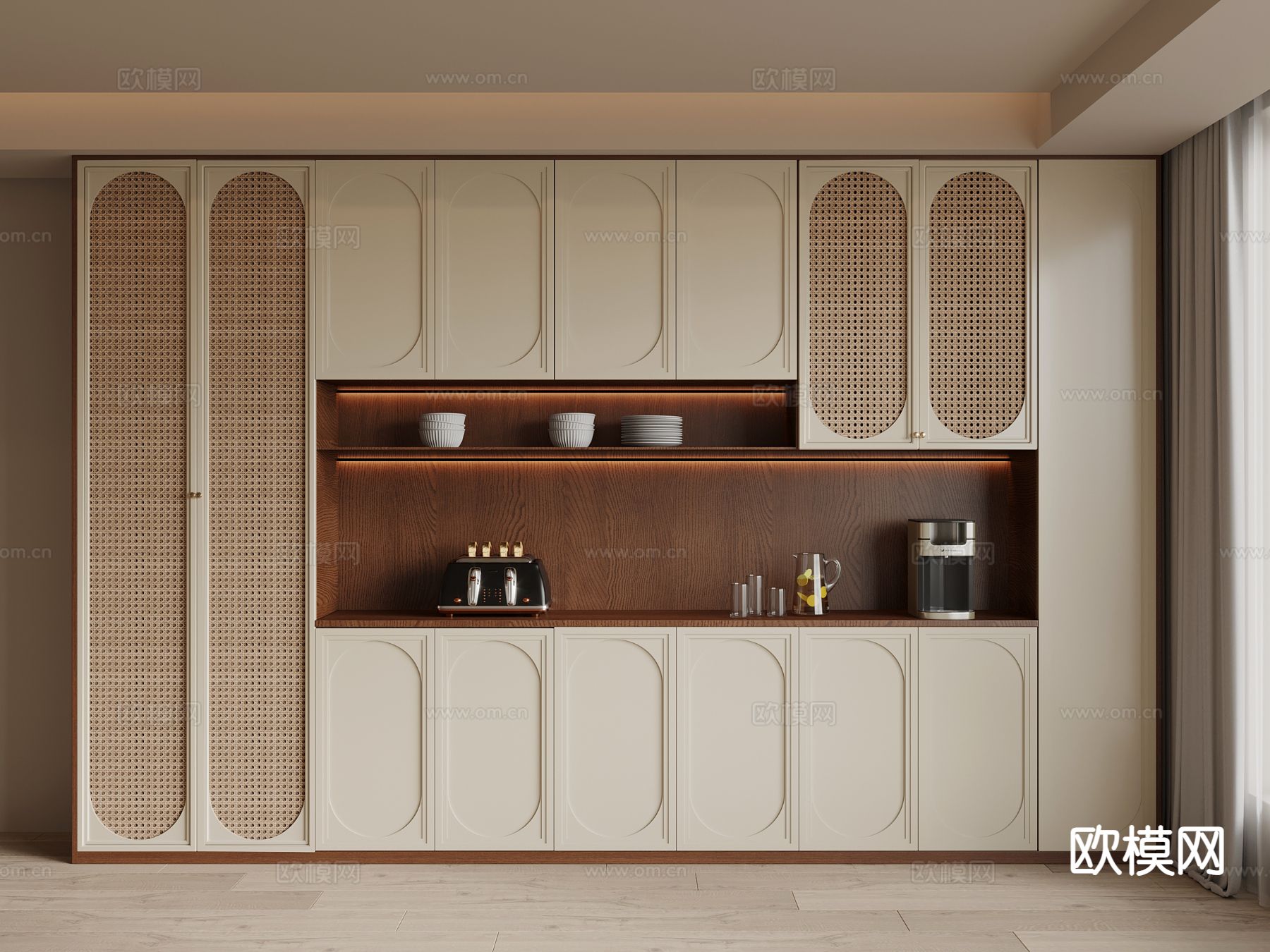 中古风酒柜su模型下载（渲染图2）