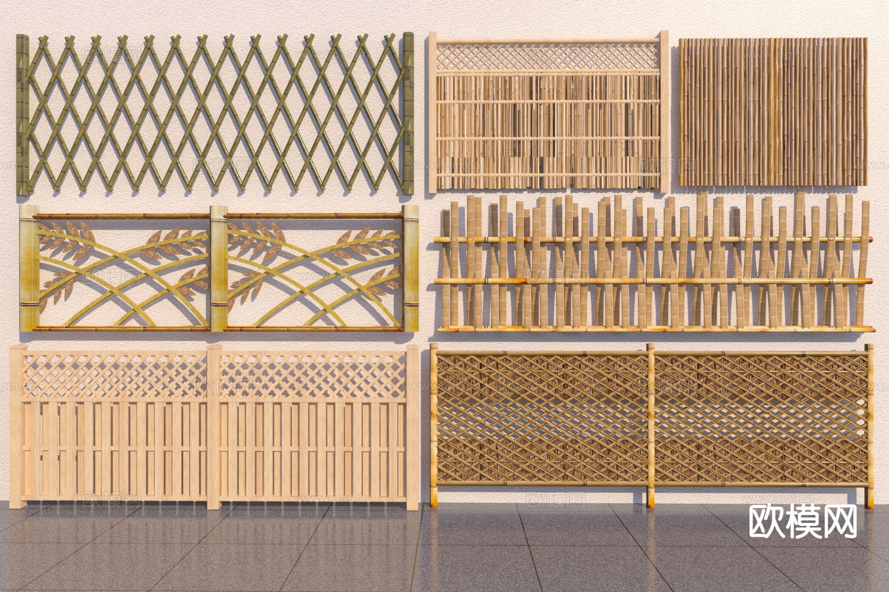 竹篱笆 护栏 围栏 乡村篱笆3d模型下载