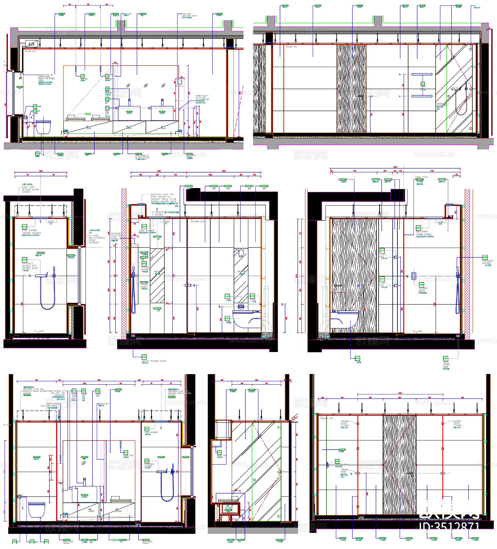 酒店卫生间 卫生间 公共卫生间 工装卫生间 卫生间装修 cad施工图下载（渲染图2）